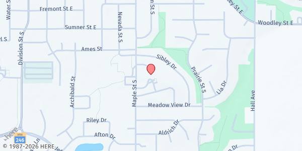 Map showing Northfield United Methodist Church at 1401 Maple St, Northfield, MN