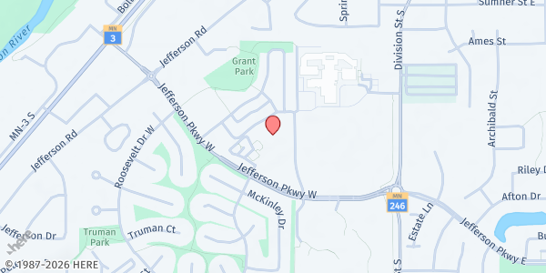 Map showing Rice County Area United Way at 1651 Jefferson Pkwy, Northfield, MN