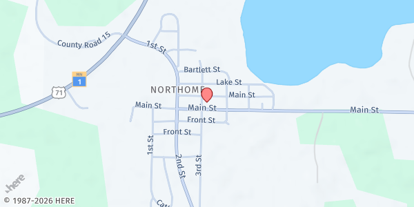 Map showing Northome Community Food Shelf at 12059 Main Street, Northome, MN