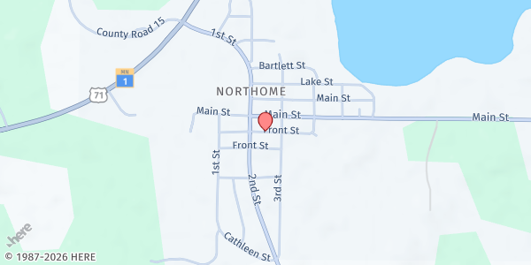 Map showing Northome Community Food Shelf at 12060 Main Street, Northome, MN