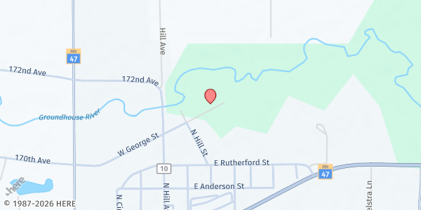 Map showing Ogilvie Food Shelf at 225 E George St, Ogilvie, MN