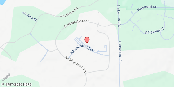 Map showing Mille Lacs Band of Ojibwe Food Shelf: District 1- Food Distribution Program Building at 18562 Minobimaadizi Loop, Onamia, MN