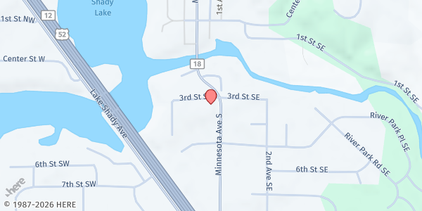 Map showing Oronoco Food Shelf at 20 3rd Street SW, Oronoco, MN