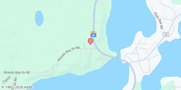 Map showing Outing Food Shelf - Food Distribution Center at 6300 Woods Bay Dr NE, Outing, MN