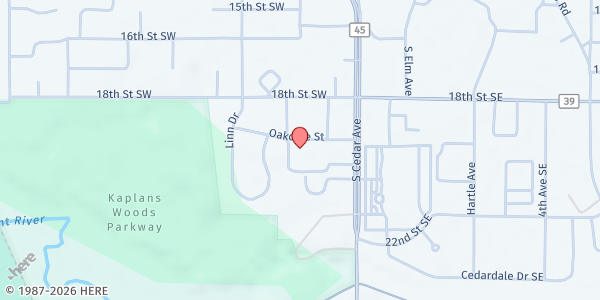 Map showing Steele County Food Shelf at 155 Oakdale Street Suite A, Owatonna, MN