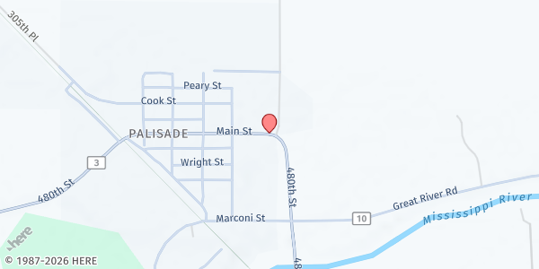 Map showing Second Harvest Northland: Aitkin County at 106 7th Ave, Palisade, MN
