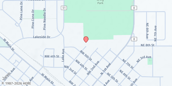 Map showing Bridge Community Pantry at 501 4th Ave NW, Perham, MN