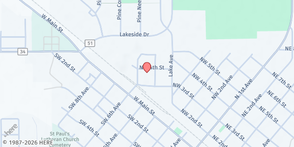 Map showing The Bridge Community Pantry at 501 4th Ave NW, Perham, MN