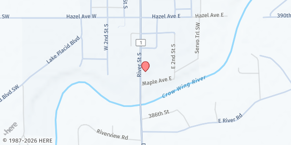 Map showing First Baptist Church at 903 River St S, Pillager, MN