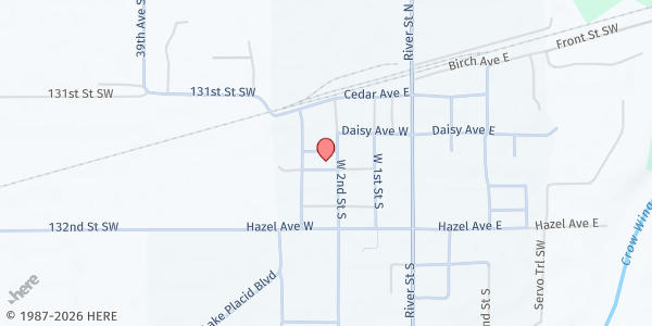 Map showing Pillager Food Shelf at 305 Fir Ave W, Pillager, MN