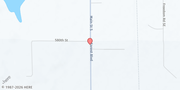 Map showing Angels of Hope Food Shelf at 56365 Forest Blvd, Pine City, MN
