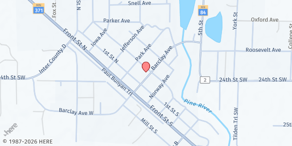 Map showing Pine River Area Food Shelf at 245 Barclay Ave, Pine River, MN