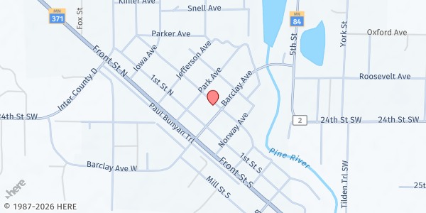 Map showing Pine River - Backus Family Center at 245 Barclay Ave, Pine River, MN