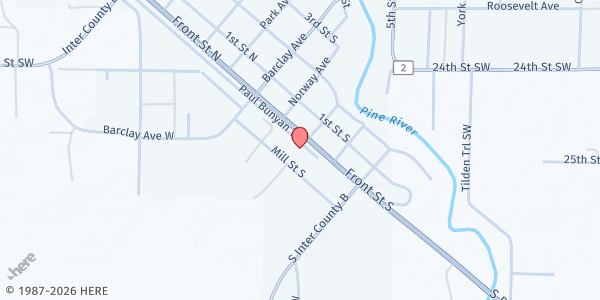 Map showing Pine River Market Square at 102 Barclay Avenue, Pine River, MN