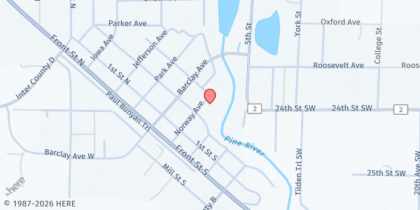 Map showing Riverview Church at 310 Norway Avenue, Pine River, MN