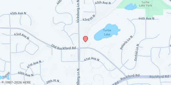 Map showing Loaves & Fishes Plymouth Covenant Church at 4300 Vicksburg Ln N, Plymouth, MN