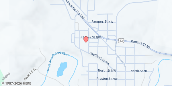 Map showing SEMCAC Preston Food Shelf at 515 Washington NW (lower level), Preston, MN