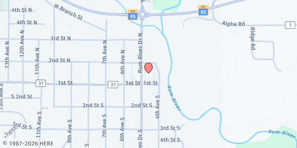 Map showing Princeton Food Pantry- Mall Location at 120 N Rum River Dr, Princeton, MN