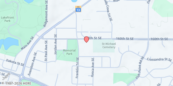 Map showing Prior Lake Meals on Wheels at 16049 Franklin Trail SE, Prior Lake, MN