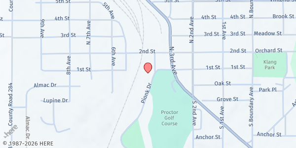 Map showing AEOA - Proctor Food Shelf at 100 Pionk Dr, Proctor, MN