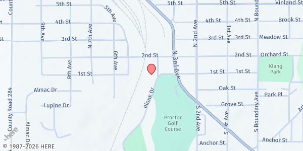 Map showing Proctor Area Community Center at 100 Pionk Drive, Proctor, MN