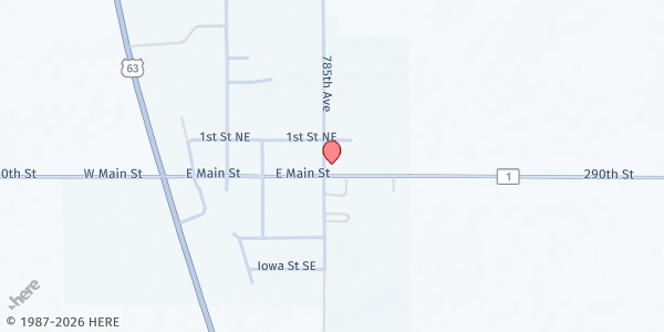 Map showing Racine United Methodist Food Shelf at 401 E Main St, Racine, MN