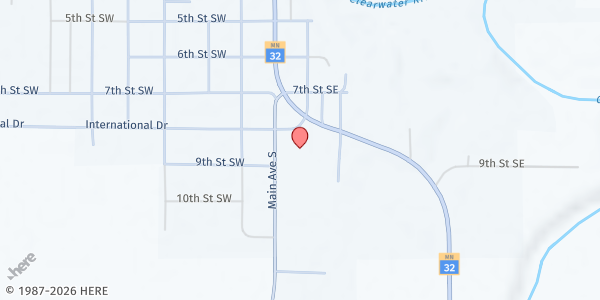 Map showing Red Lake Falls Food Shelf at Park Place Mall, 105 International Drive, Red Lake Falls, MN
