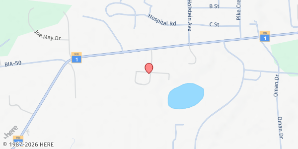 Map showing St. Mary's Mission Food Shelf at St Marys Mission School, Red Lake, MN