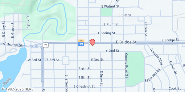 Map showing Redwood Area Food Shelf at 500 E Bridge St #5, Redwood Falls, MN