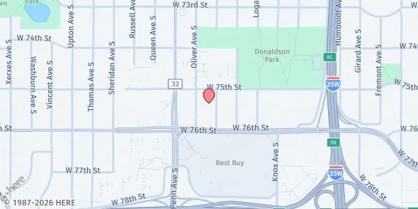 Map showing Loaves & Fishes at Woodlake at 7525 Oliver Ave South, Richfield, MN