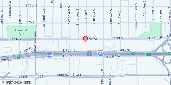 Map showing Seasons Park Apartments at 951 E 77th St, Richfield, MN