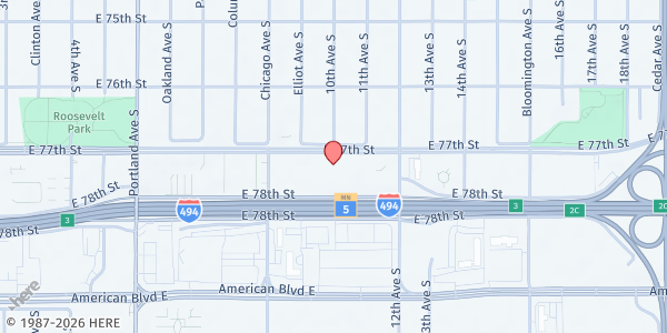 Map showing VEAP Mobile at Season Park Apartments - Food Distribution Center at 961 E 77th St, Richfield, MN