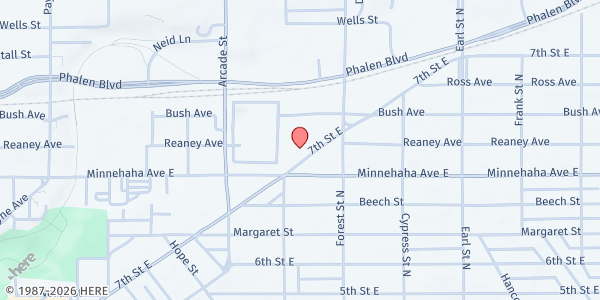 Map showing Urban Roots MN at 895 East 7th Street, Saint Paul, MN