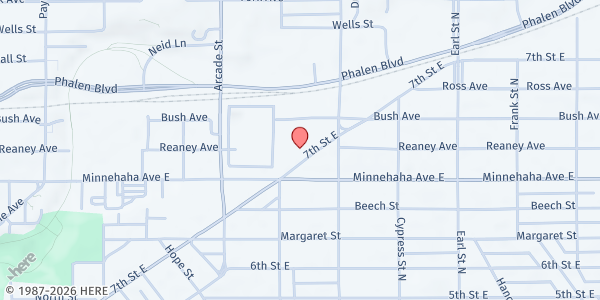 Map showing Urban Roots MN at 895 East 7th Street, Saint Paul, MN