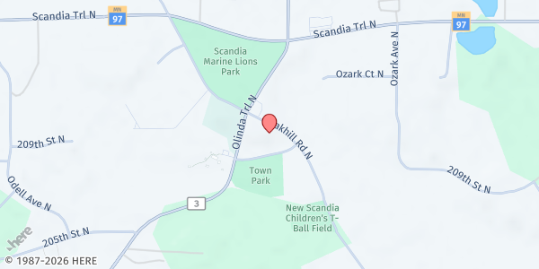 Map showing Elim-Scandia-Marine Food Shelf at 14781 Oakhill Road North, Scandia, MN