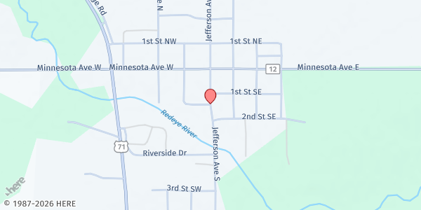 Map showing Sebeka Area Food Shelf at 100 Jefferson Avenue South, Sebeka, MN