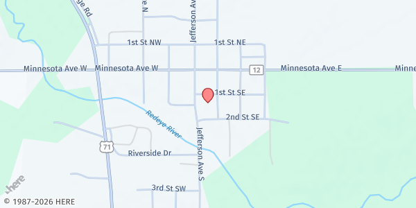 Map showing Sebeka Food Shelf at 100 S Jefferson, Sebeka, MN
