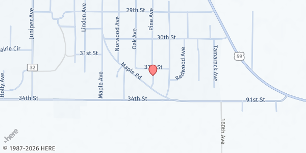 Map showing Murray County Food Shelf at 2989 Maple Road, Slayton, MN