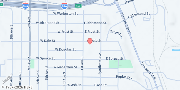 Map showing Kaposia Education Center at 1225 1st Ave S, South St Paul, MN
