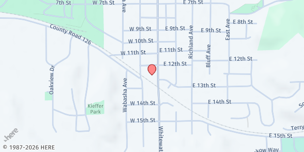 Map showing Hometown Resource Center - St. Charles Food Shelf at 1244 Whitewater Ave, St Charles, MN