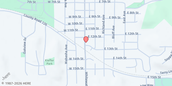 Map showing St. Charles Food Shelf at 1244 Whitewater Ave, St Charles, MN