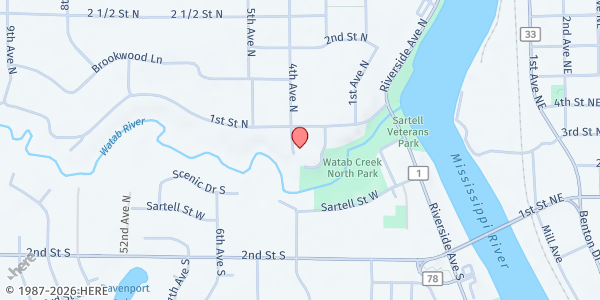 Map showing Catholic Charities Mobile Food Shelf Empire Apartments at 54 N 4th Ave, St. Cloud, MN