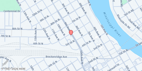 Map showing Catholic Charities Mobile Food Shelf - Hope on 9th at 525 9th Ave N, St. Cloud, MN
