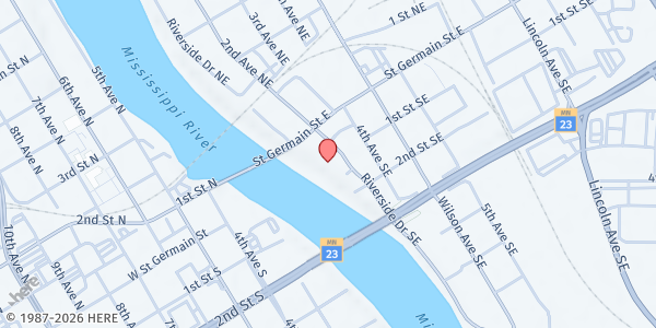 Map showing Catholic Charities Mobile Food Shelf - Riverside Apartments at 101 Riverside Drive SE, St. Cloud, MN