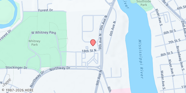 Map showing Catholic Charities of the Diocese of St. Cloud at 911 18th St N, St Cloud, MN