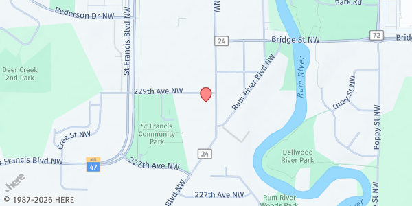 Map showing Trinity Lutheran Church and School Manna Market at 3812 229th Ave NW, St Francis, MN