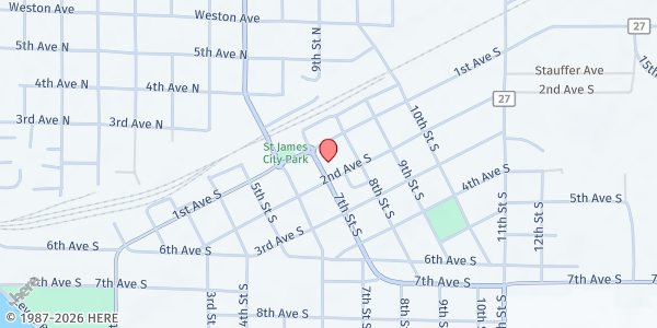 Map showing Watonwan County Food Shelf at 113 7th St S, St James, MN