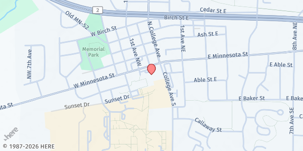 Map showing Saint Joseph Community Food Shelf at 12 W Minnesota St, St Joseph, MN