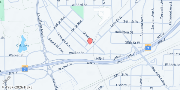 Map showing Saint Louis Park Emergency Program - STEP Food Shelf at 6812 W Lake Street, St. Louis Park, MN