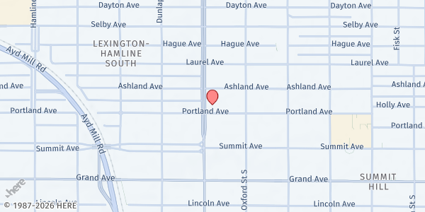 Map showing Ain Dah Yung Food Shelf at 1089 Portland Ave, St. Paul, MN